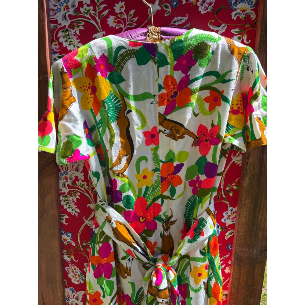 VTG 70's Neon Floral Ruffle Vacation Whimsy Boho Chic Midi Dress Size M-L - Picture 13 of 13